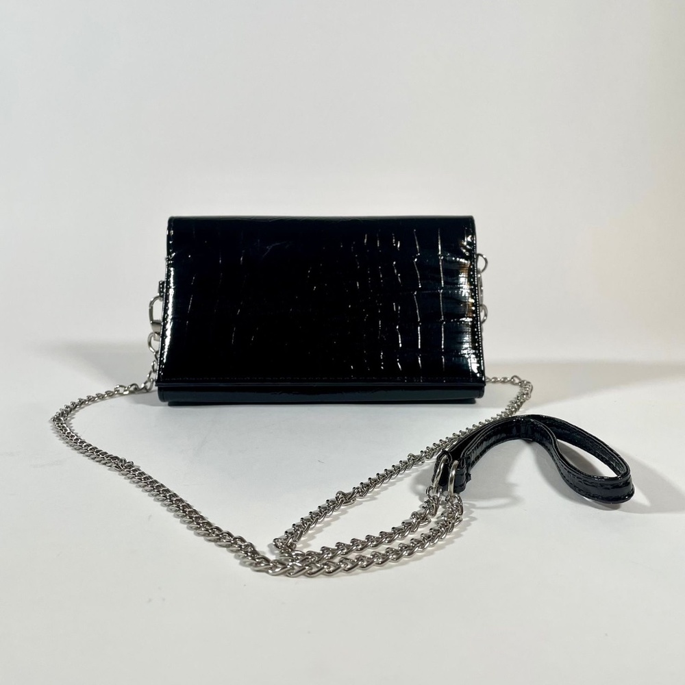 Shiny Black Crocodile Print Textured Leather Convertible Women's Purse